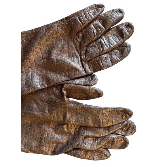 Vintage brown Leather Echt Leder Driving Gloves size 7 1/2 retro genuine - Picture 4 of 4